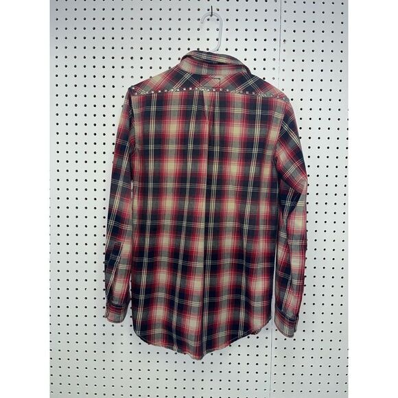 Current Elliott The Perfect School Shirt Red Revival Plaid Studded - Picture 2 of 6
